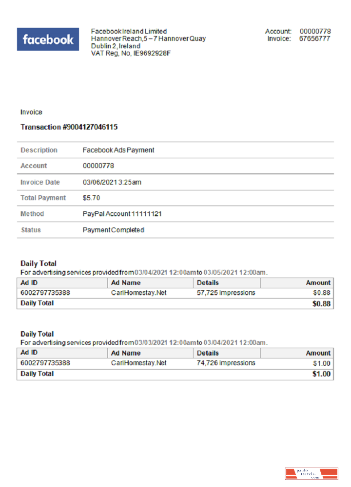 USA Facebook invoice PSD template
